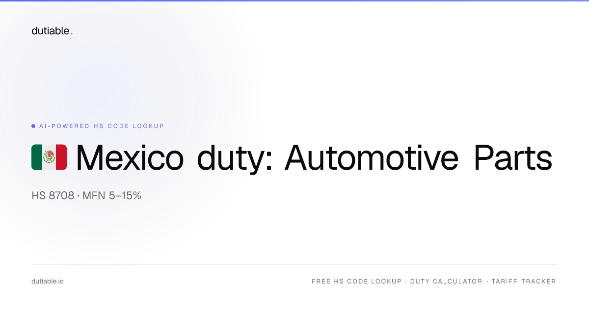 Mexico Automotive Parts & Components Import Duty Rate 2026 — 5–15% on ...